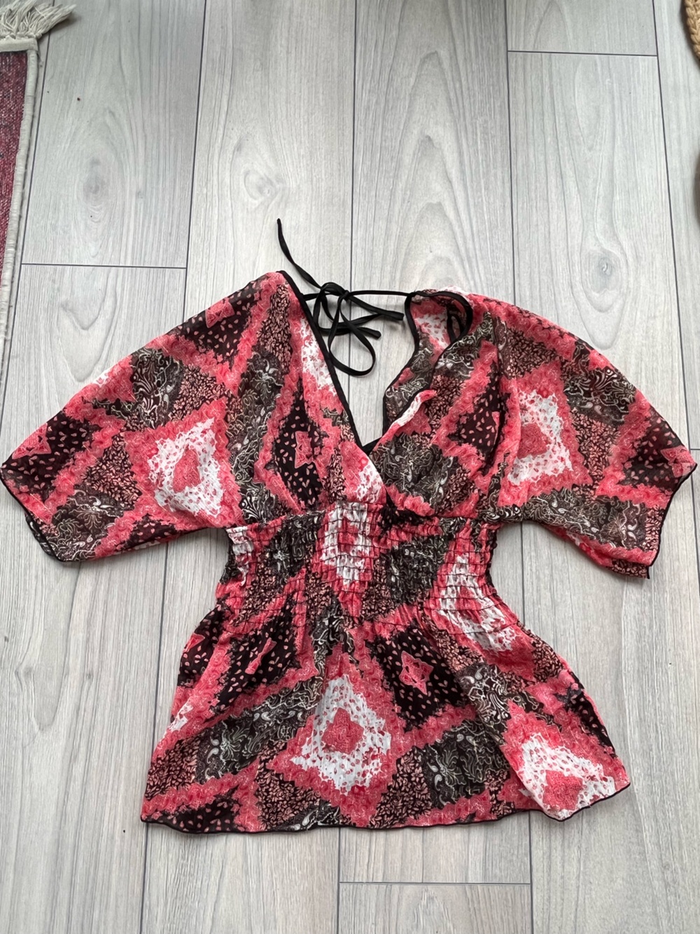 Y2K Vintage Patterned Deep V Shirt